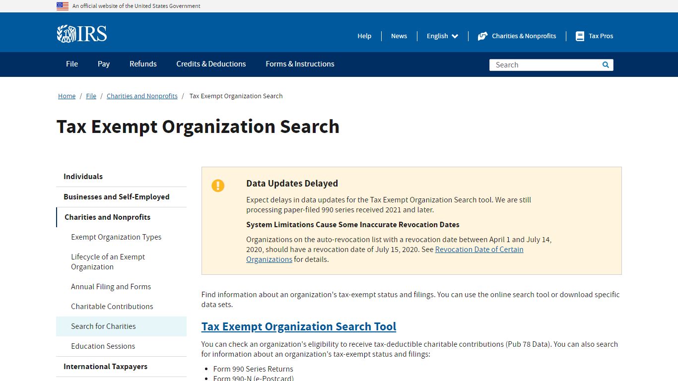 Tax Exempt Organization Search | Internal Revenue Service